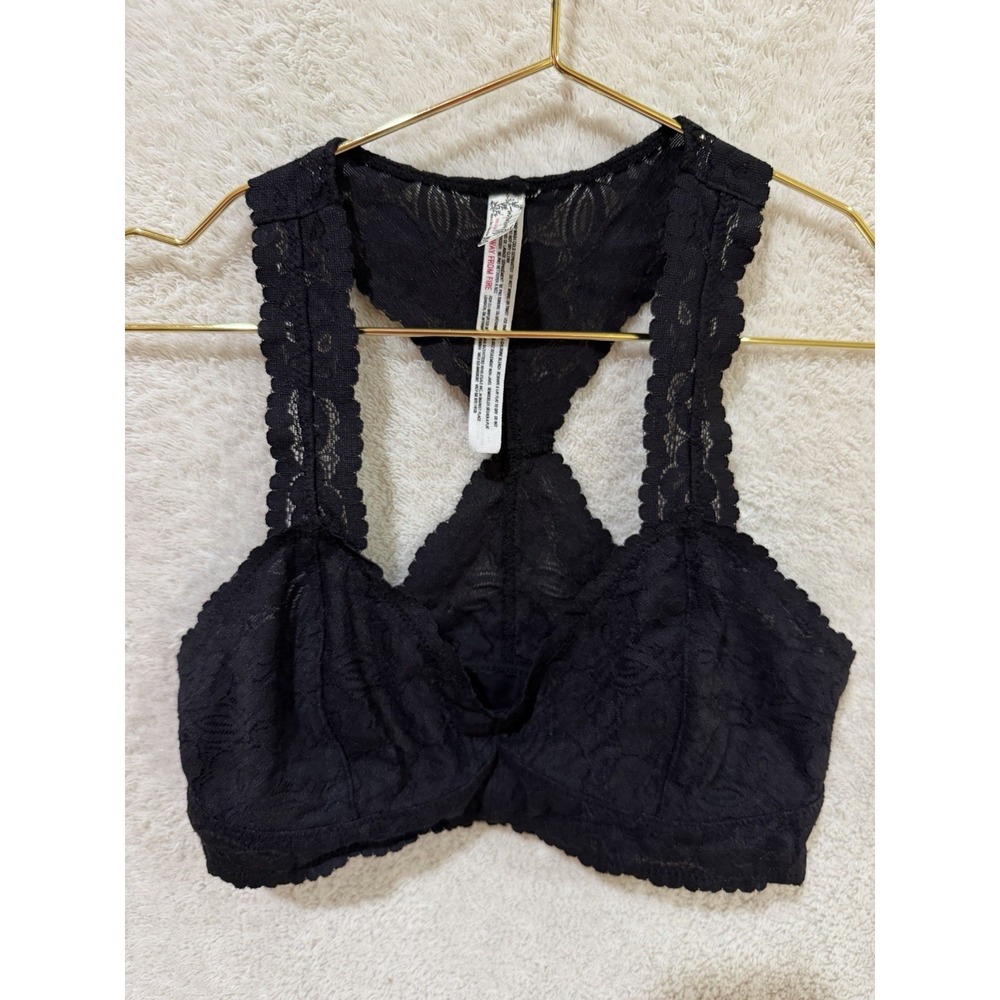 Free People Intimately Bralette Womens Medium Lace Floral Racerback Black Unline